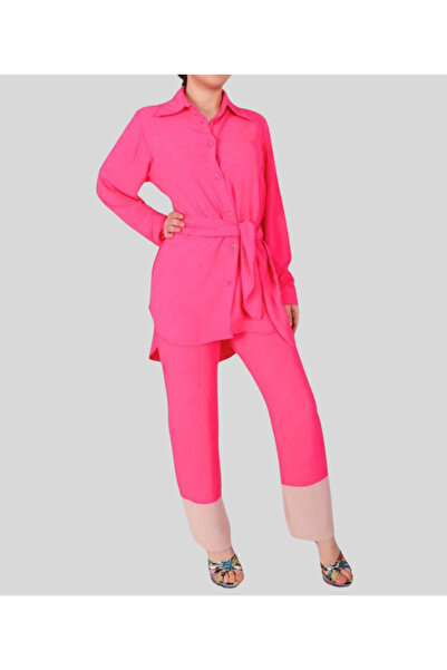 MQ طقم نسائي ناعم من قطعتين قميص وبنطلون طويل