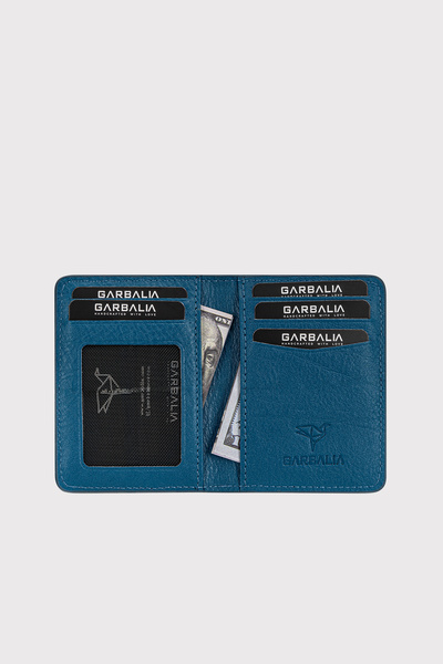 Garbalia Nahita Genuine Leather Slim Petrol Blue Card Holder Wallet