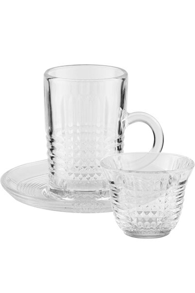 GOLDEN HOUSE Glass Cups and Saucers Set, 36 Pieces - Clear
