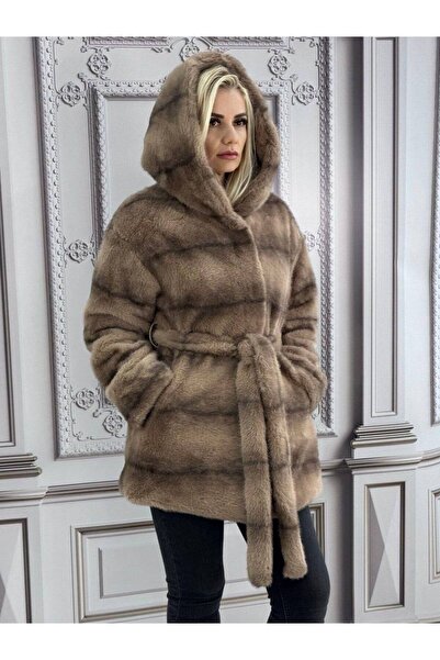 MAXORA SHOP Jachetă din blăniță ecologică luxury cu cordon și capse