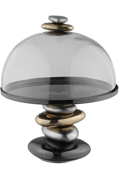 Generic حامل كيك فولاذي من معرض السيف، 21 × 15 × 15 سم، غطاء زجاجي - أسود لامع