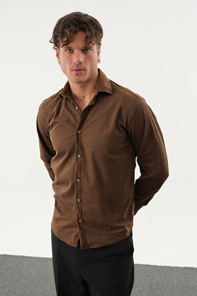 No Way Ανδρικό πουκάμισο με κανονική εφαρμογή, βελούδινο ριγέ μακρυμάνικο πουκάμισο