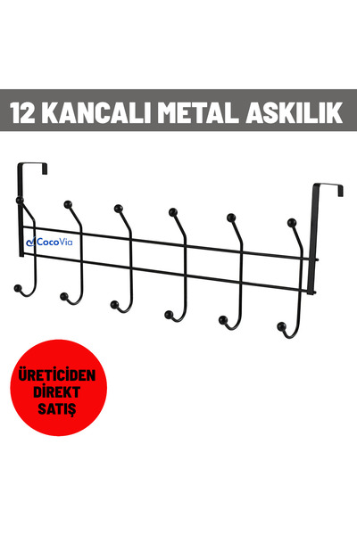 CocoVia Lüx Metal Kapı Arkası Askılık 12 Kancalı Askılık Banyo Duvar Kapı Askı Elbise Kıyafet Askısı