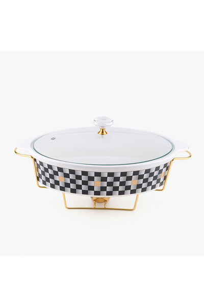 FODİS Mutdak Oval Altan Heated Checkerboard Porcelain Pot 30*25
