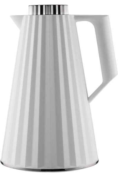 Generic ترمس أنيق من فيجو، سعة 1 لتر، وعاء داخلي زجاجي، غطاء من النيكل - أبيض