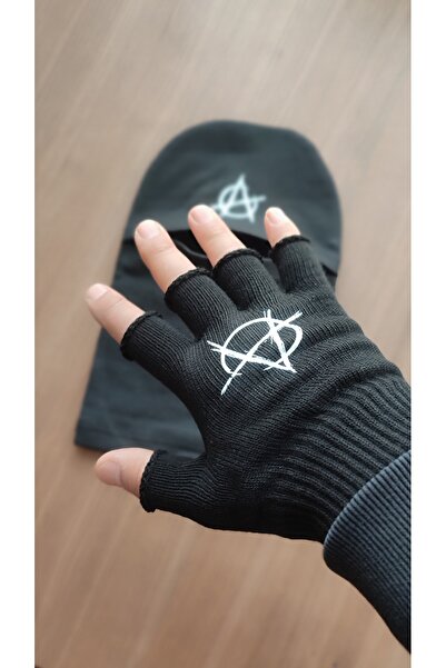 Outlet Çarşım Men's Half Gloves and Mask Beanie Set