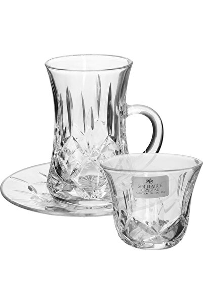 Solitaire Crystal طقم تقديم الشاي والقهوة الزجاجي، 18 قطعة - شفاف
