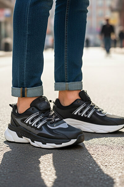 Wickers أحذية رياضية رجالية ذات نعل سميك أحذية مشي مريحة باللون الأسود