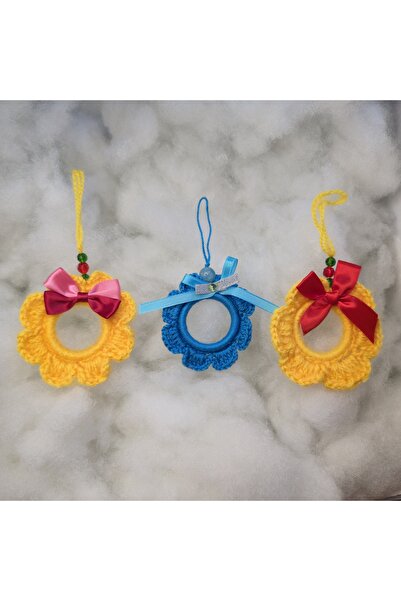 Handmade Ornamente de Crăciun croșetate manual – set 3 decorațiuni colorate, 7 cm