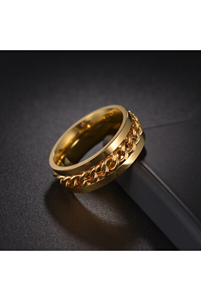 Kracer 18K gold-plated ring with steel chain