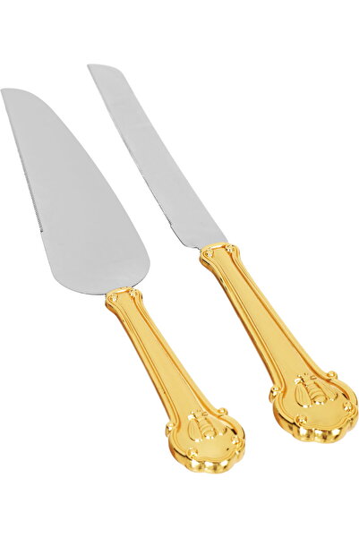 Dania طقم ملاعق تقديم الكيك الفولاذية، قطعتين - فضي ذهبي