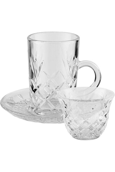 GOLDEN HOUSE Glass Cups and Saucers Set, 36 Pieces - Clear