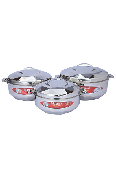 Maxima طقم حافظات طعام فولاذية، 3 قطع، 2.5 / 3.5 / 5 لتر - فضي