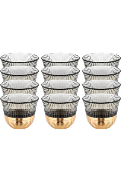 Amber Saudi Coffee Cup Set, Stainless Steel & Glass, 12 Pieces, 80ml, Gold Ba...