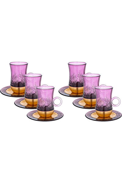 Amber Stainless Steel Glass Tea Cup Set, 12 Pieces with Saucers, 120 ml, Gold...