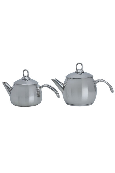 Hascevher Steel Teapot Set, 2 Pieces, 1/1.5 Liter - Silver
