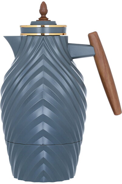 Everest Thermos, 1 liter, wooden handle, thermal glass inner shell, plastic outer shell - gray