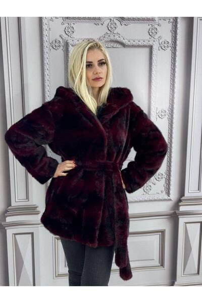 GLAMSI Luxury eco-fur jacket with drawstring and snaps