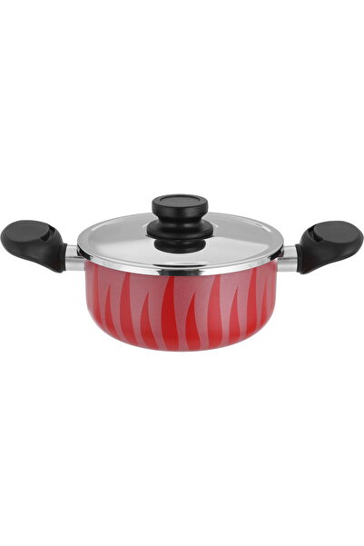 RED FLAME 18 cm Steel Cooking Pot with Steel Lid - Red