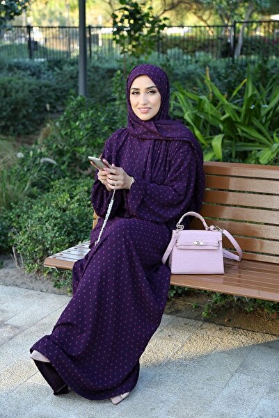 Generic Women's Islamic Prayer Abaya Dress - One-Piece Hijab Jalabiya (Dark Purple)