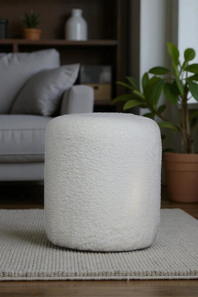 woody maison Silindir Puf – Yumuşacık Doku Teddy Kumaş Makyaj Masa Pufu Bench