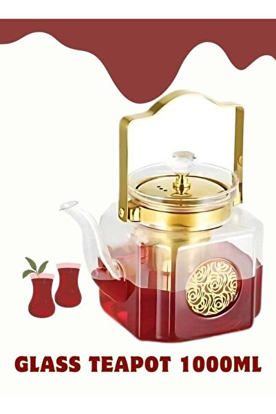 DLC Heat Resistant Clear Glass Teapot with Infuser & Bamboo Lid - 1000ml