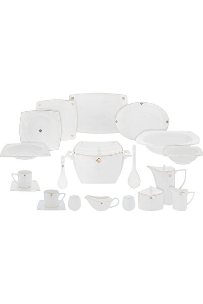 Dania Porcelain Dinner Set, 77 Pieces - White Gold