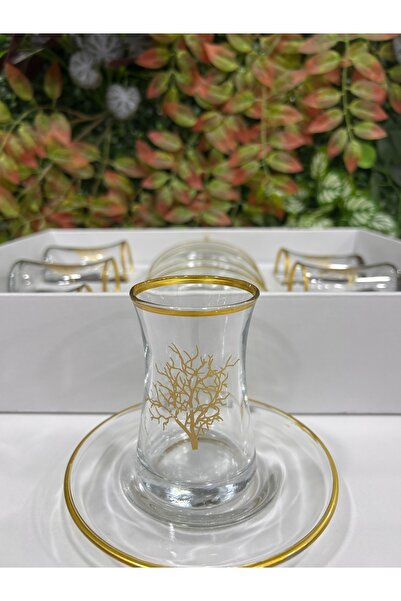 Hawve Yaşam Ağacı - Altın Yaldızı 6'lı Çay Bardağı