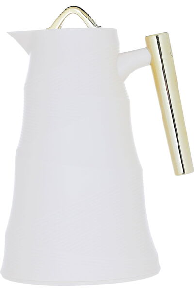 Glory ترمس بامبو، سعة 1 لتر، وعاء داخلي زجاجي، غلاف خارجي بلاستيكي - أبيض