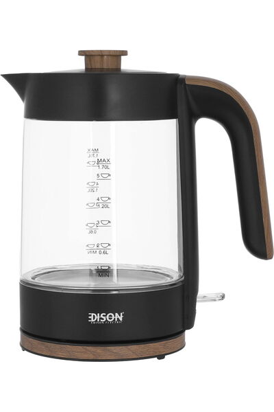 Edison غلاية كهربائية زجاجية، سعة 1.7 لتر، 1850-2200 واط، KEG0001-CE - أسود شفاف