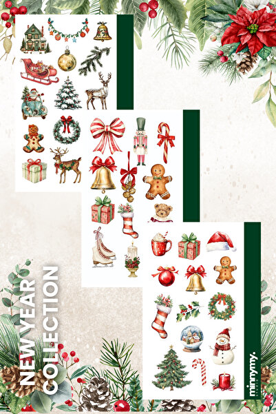 Minnymy 3'lü New Year Retro Sticker, Çıkartma, Ajanda, Günlük, Planlayıcı, Bu...