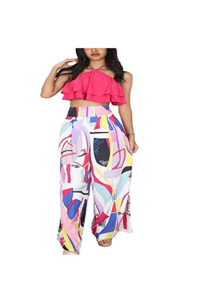 MQ طقم نسائي قطعتين توب اوف شولدر وبنطلون واسع فضفاض