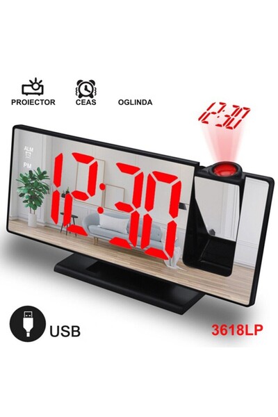 ElectroAZ Mirror and Projection Clock 3618LP, Red