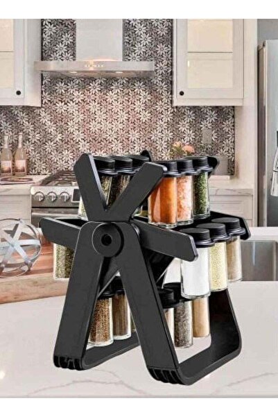 Denx 360° Rotating Spice Rack with 18 Glass Jars (100ml) – Smart Space-Saving Organizer