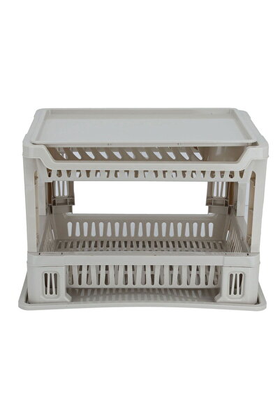 PROOF حامل أطباق بلاستيكي مكون من طبقتين، 42 × 39 سم - بيج