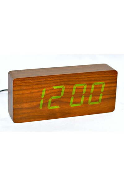 ElectroAZ Large Digital Clock, Brown Wood, Green LED