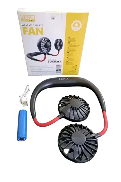 Denx Portable Rechargeable Neck Fan Micro USB, Headphone Design, 360° Rotation, Dual Wind Head - Bl