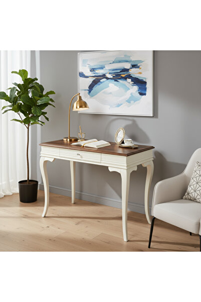 Wooding Mobilya 100 Cm Masif Rustik Krem Ceviz Çalışma Masası