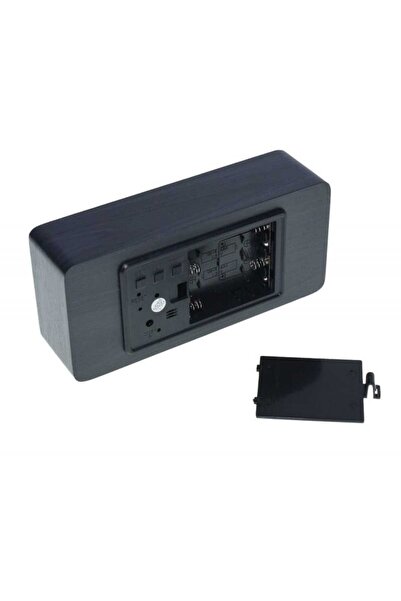 ElectroAZ Black Wooden Digital Clock with White LED