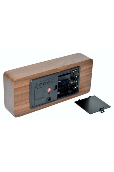 ElectroAZ Large Digital Clock, Brown Wood, Green LED