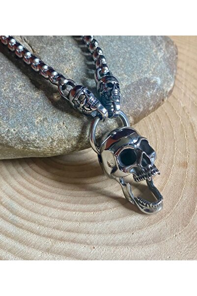 Viking Skull Kurukafa Tasarım S+ Kalite 316L Paslanmaz Kararmaz Çelik Kolye