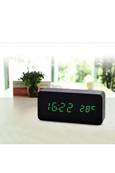 ElectroAZ Black Wooden Digital Clock, Green LED