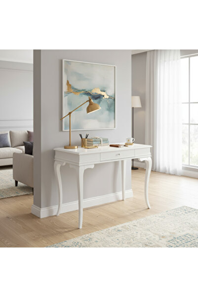Wooding Mobilya 110 Cm Masif Rustik Beyaz Çalışma Masası