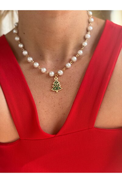 By Song Aksesuar Pearl, Christmas Tree, New Year, Christmas Necklace