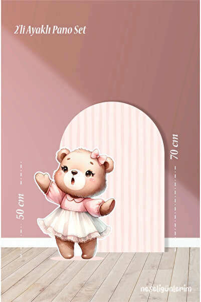 neşeli günlerim مجموعة من لوحتين بقاعدة، مزينة بخطوط بودرة، وتصميم دمية دب لط...