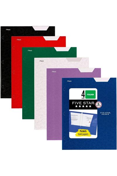Generic Five Star 4-Pocket Folders, 6 Count (Pack of 1), 3-Hole Punched, 28 cm x 21.6 cm, Assorted Trendy Co
