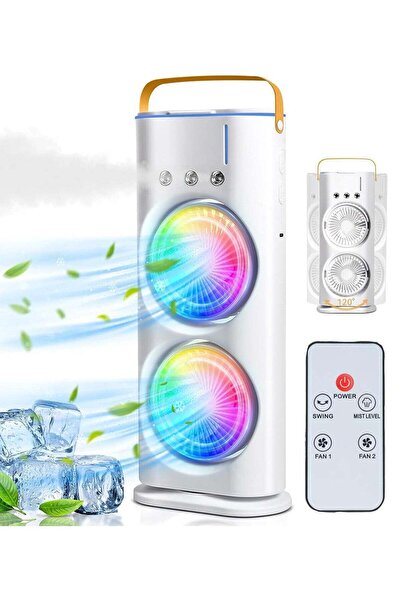 Denx Portable Double-Ended Spray Fan with Remote, USB-C Mist Cooling Tower, 90° Rotation