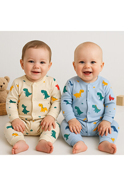 AKİ MODA KİDS Baby Boy Newborn Dinosaur Patterned 2-Piece Romper Set Newborn Outfit