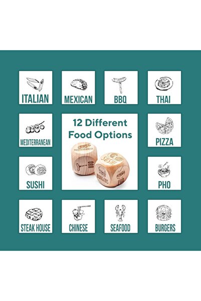 Generic Couples Gift - 2 Engraved Wooden Date Night Dice (Food-Themed)