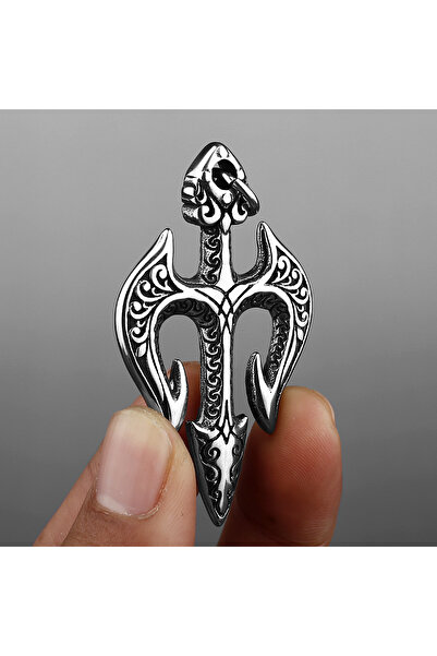 Viking قلادة من الفولاذ المقاوم للصدأ عيار 316L بتصميم رمح الإله الإغريقي بوسيدون، جودة S+ لا تفقد بريقها
